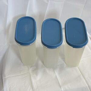 Tupperware vintage Set of 3 Blue and White Storage Containers